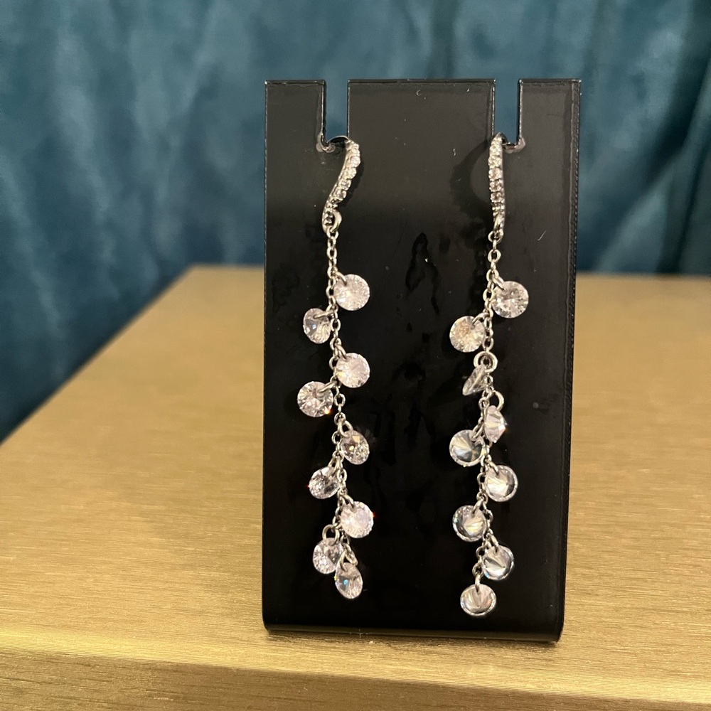 Silver Tone Crystal Drop Dangle Earrings Elegant Evening Sparkle